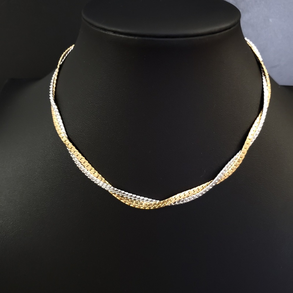 Vintage Avon Quality Two Tone Necklace Interweave Gold Tone Silver Tone 15"